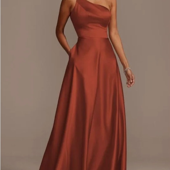 Celebrate DB Studio One Shoulder Satin A-Line Bridesmaid Dress, Size